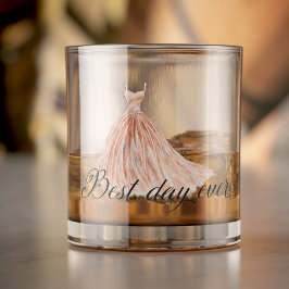 Waterverf bruidsmeisje jurk 'Beste dag ooit' Whisky Glas
