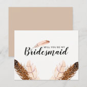 Waterverf Bruidsmeisje Uitnodiging met Veer (Voorkant / Achterkant)