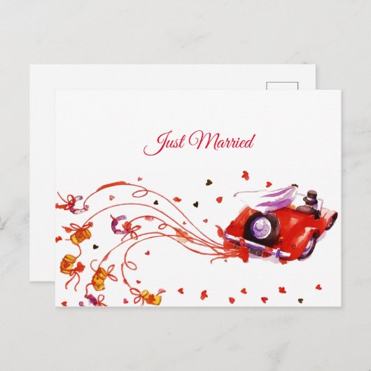 Waterverf bruidspaar net getrouwd feestdagenkaart (Voorkant / Achterkant)