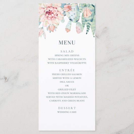 Waterverf bruidssucculenten. Roze bloemencactus Menu (Voorkant)