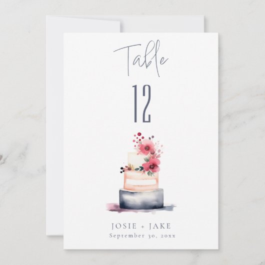 Waterverf bruidstaart Tafel Aantal Zitkaarten Kaart (Voorkant)
