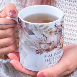 Waterverf Bruidsthee Douche pastel roze Grote Koffiekop