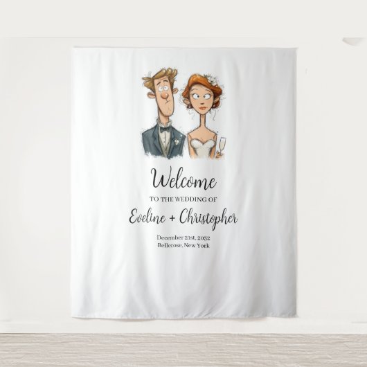 Waterverf bruiloft achtergrond bruid bruidegom eig wandkleed (Voorkant)