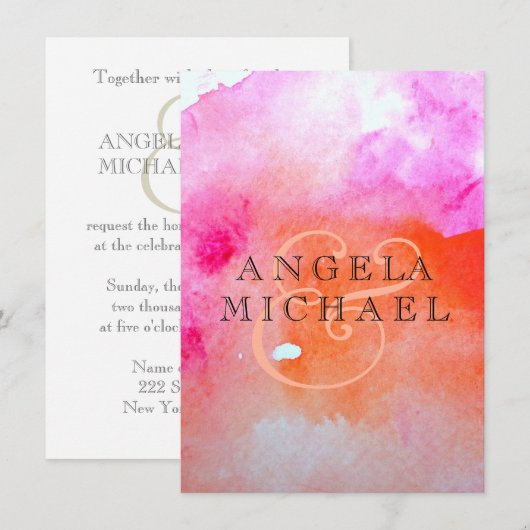 Waterverf bruiloft afdrukken kaart (Voorkant / Achterkant)