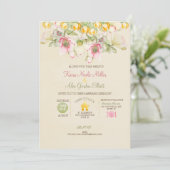 Waterverf bruiloft alles in één roze groen geel kaart (Staand voorkant)