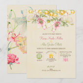 Waterverf bruiloft alles in één roze groen geel kaart (Voorkant / Achterkant)