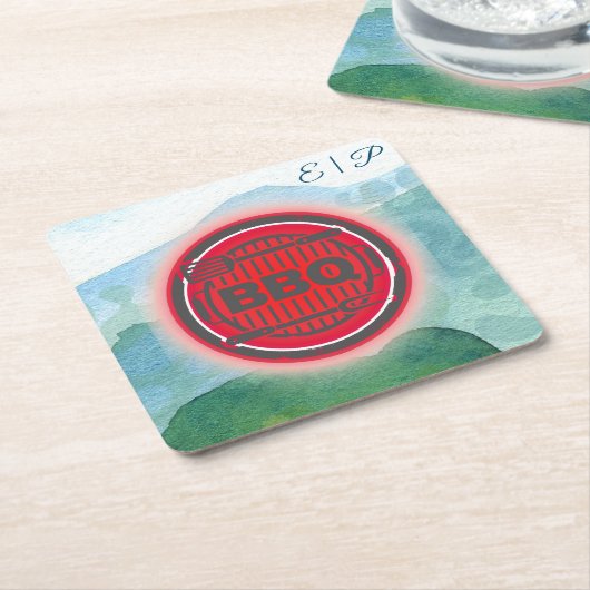 Waterverf bruiloft barbecue kartonnen onderzetters (Schuin)