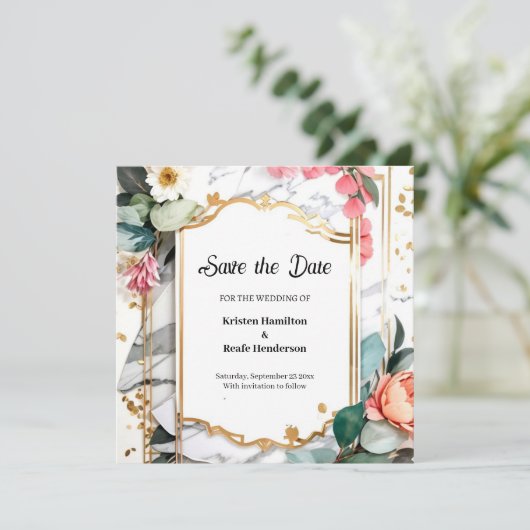 Waterverf Bruiloft Bewaar de datum Kaart (Staand voorkant)