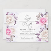 Waterverf Bruiloft Bloem Paars en Roze Save The Date (Voorkant)