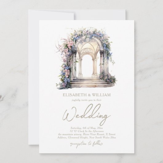 Waterverf bruiloft bloemboog kaart (Voorkant)