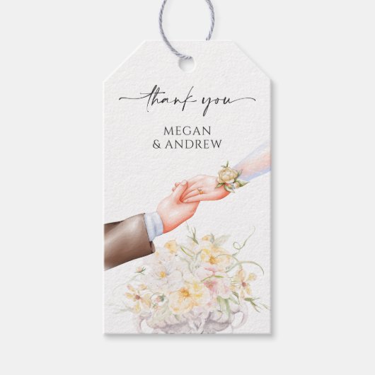 Waterverf bruiloft bloemenpaar ring cadeaulabel (Voorkant)