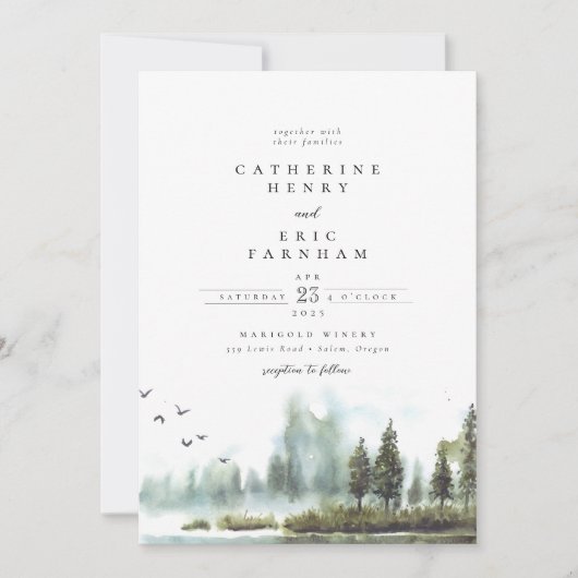 Waterverf bruiloft bosmeer kaart (Voorkant)