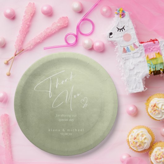 Waterverf bruiloft Dank je Sage Green ID786 Papieren Bordje (Feest)