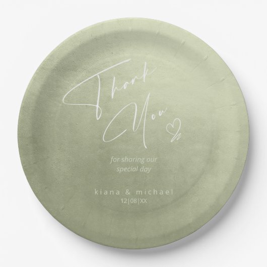 Waterverf bruiloft Dank je Sage Green ID786 Papieren Bordje (Voorkant)