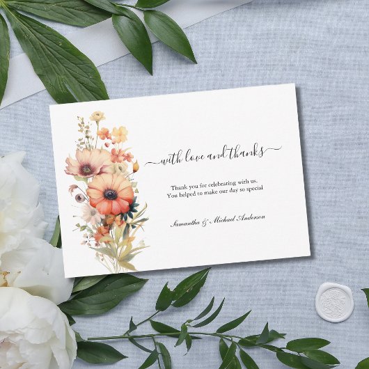 Waterverf bruiloft dankkaart met wilde bloemen bedankkaart