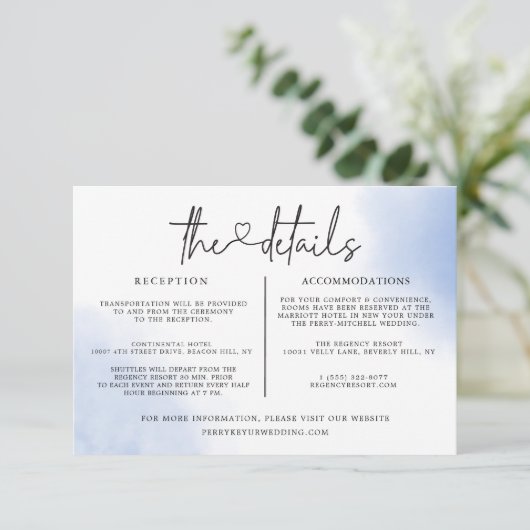 Waterverf Bruiloft Details Informatie Sjabloon Kaart (Staand voorkant)