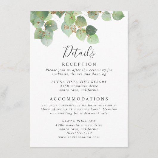 Waterverf  bruiloft Eucalyptus Greenery Informatiekaartje (Voorkant)