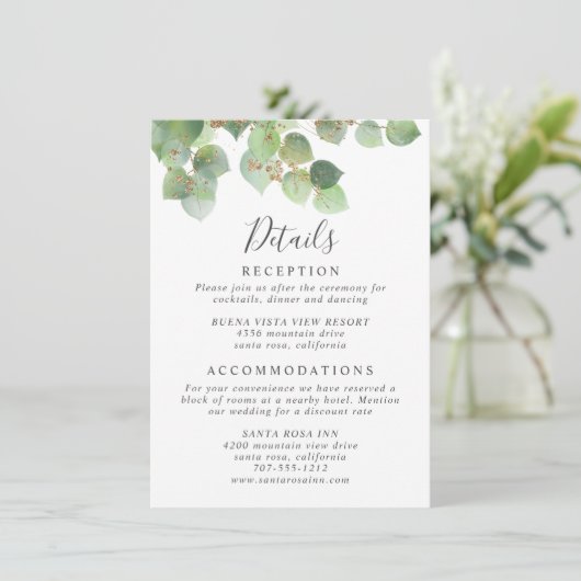 Waterverf  bruiloft Eucalyptus Greenery Informatiekaartje (Staand voorkant)
