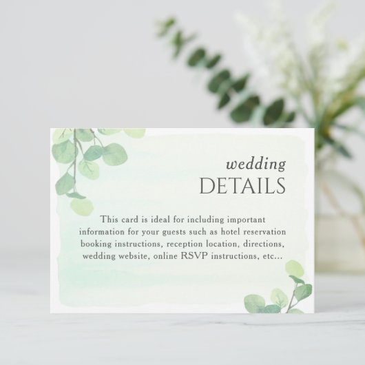 Waterverf bruiloft Eucalyptus Greenery Informatiekaartje (Staand voorkant)