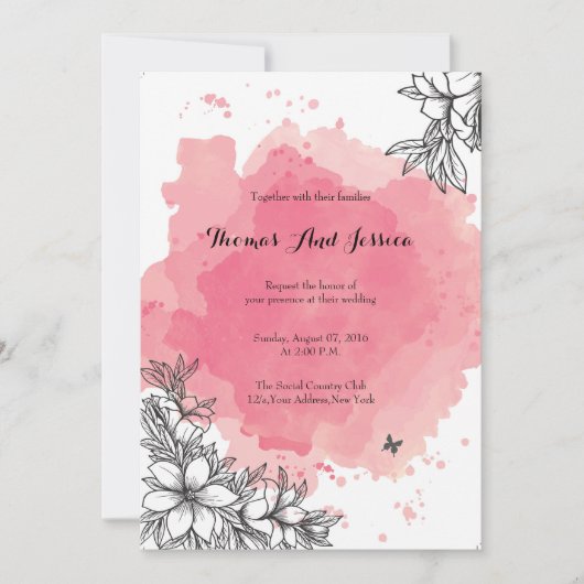 Waterverf Bruiloft feestuitnodiging Kaart (Voorkant)