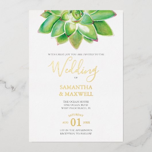 Waterverf bruiloft gouden folieuitnodiging folie uitnodiging (Voorkant)