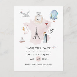Waterverf Bruiloft in Parijs Save the Date Aankondigingskaart