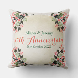 Waterverf bruiloft Jubileum Botanisch koraal Buitenkussen