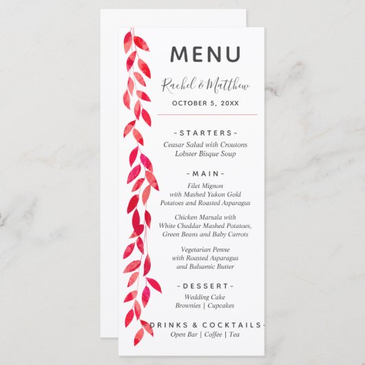 Waterverf bruiloft menu (Voorkant / Achterkant)