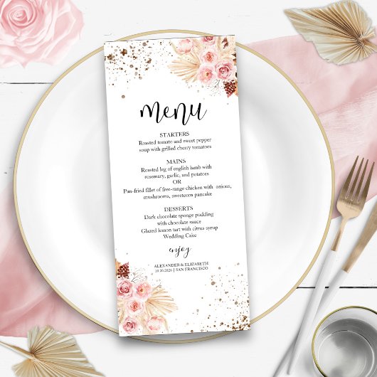 Waterverf bruiloft menu's | Boho Floral Glitter