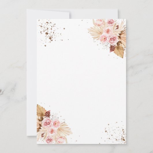 Waterverf bruiloft menu's | Boho Floral Glitter Kaart (Achterkant)