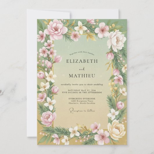 Waterverf Bruiloft met Blush en Mint Kaart (Voorkant)
