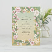Waterverf Bruiloft met Blush en Mint Kaart (Staand voorkant)