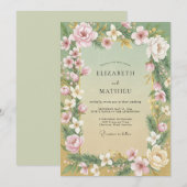 Waterverf Bruiloft met Blush en Mint Kaart (Voorkant / Achterkant)
