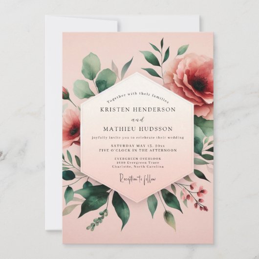 Waterverf Bruiloft met Blush Sage Kaart (Voorkant)