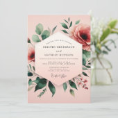 Waterverf Bruiloft met Blush Sage Kaart (Staand voorkant)