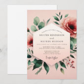 Waterverf Bruiloft met Blush Sage Kaart (Voorkant / Achterkant)