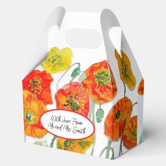 Waterverf bruiloft met oranjerood klaproos bloempa bedankdoosjes (Voorkant)