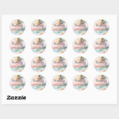 Waterverf Bruiloft met Palmboom op Strand Ronde Sticker (Vel)