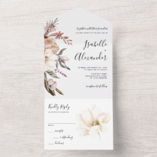 Waterverf Bruiloft met Wilde Bloemen All In One Uitnodiging