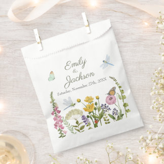 Waterverf Bruiloft met Wilde Bloemen Vlinder Libel Bedankzakje