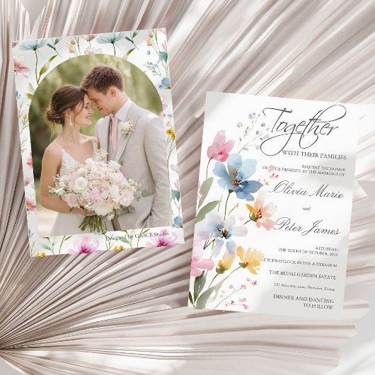 Waterverf bruiloft met wilde bloemen weide kaart