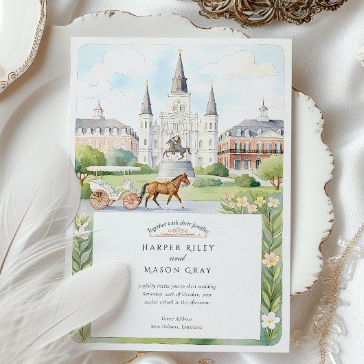 Waterverf bruiloft New Orleans Kaart