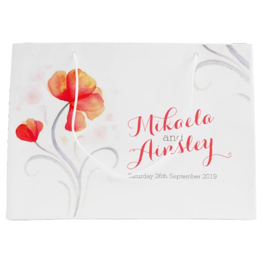 Waterverf bruiloft oranje koppels naam cadeau tas groot cadeauzakje (Voorkant)