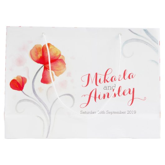 Waterverf bruiloft oranje koppels naam cadeau tas groot cadeauzakje (Achterkant)