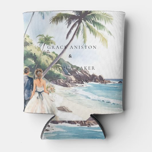 Waterverf bruiloft paar bruiloft blikjeskoeler (Voorkant)