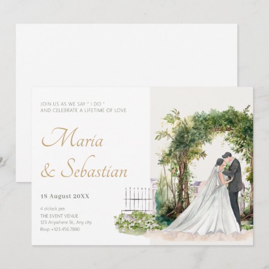 Waterverf bruiloft paar elegantie kaart (Voorkant / Achterkant)