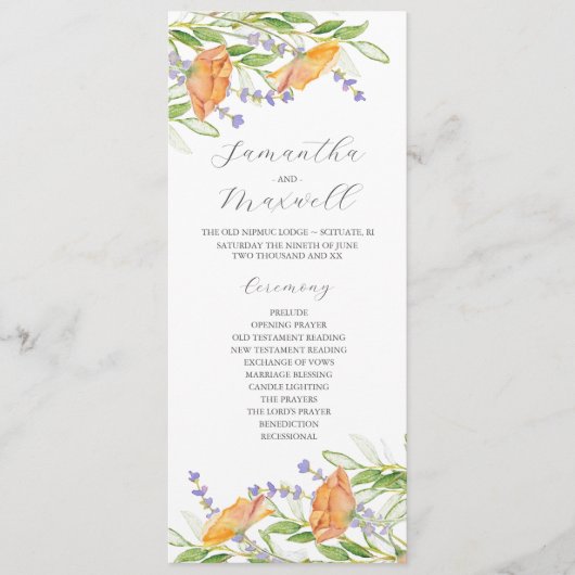 Waterverf bruiloft programma Wildbloemen Programmakaart (Voorkant)