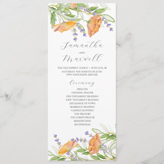 Waterverf bruiloft programma Wildbloemen Programmakaart (Voorkant)