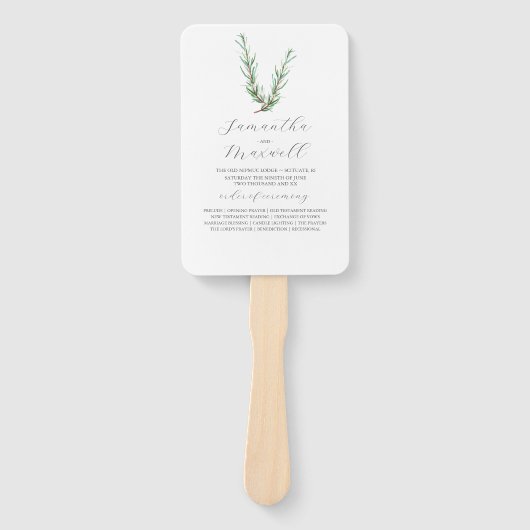 Waterverf bruiloft programma's rozemarijn groen handwaaier (Voorkant)