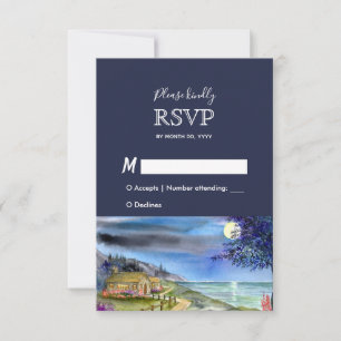 Waterverf Bruiloft Reactie RSVP Onder Maanlicht Kaartje